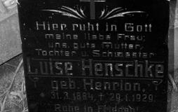 Płyta nagrobna Luisy Henschke z domu Henrion na cmentarzu poniemieckim w Bojadłach